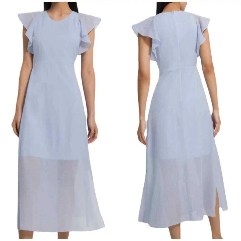 🆕 Theory Organic cotton baby blue midi dress NWT size 2 flowy short sleeves